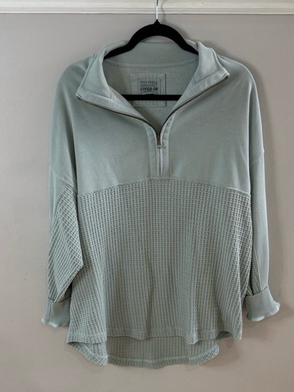 American Eagle Outfitters Sage Green Waffle Half-Zip Pullover